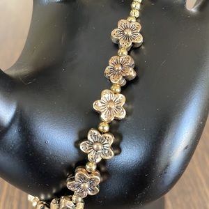 HAND CRAFTED BRACELET Antiqued Gold Plated Dainty Floral Design